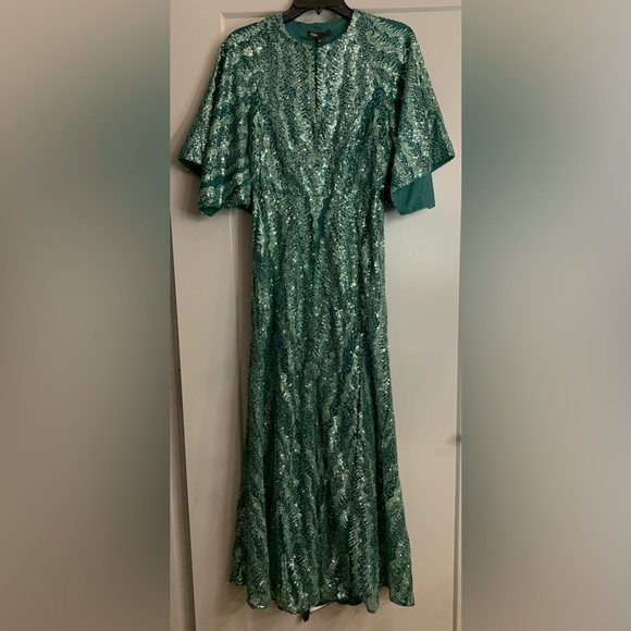 NWT Maje Green Sequin Maxi Dress US XS / FR 34 Formal Gown Wedding Guest Holiday - Picture 5 of 16